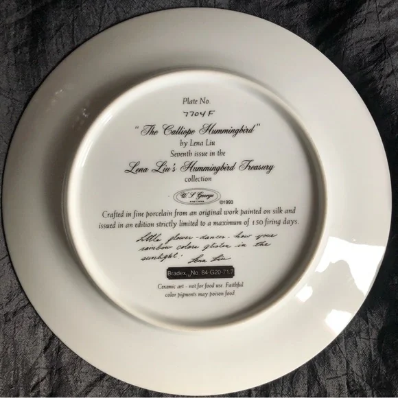 Collectible Decorative Plates: Lena Liu’s Hummingbird Treasury Set of 6 - Picture 13 of 17